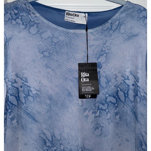 NWT Rita Ora x Primark Womens XL Blue Snakeskin Print Mesh Maxi Dress - Picture 6 of 8